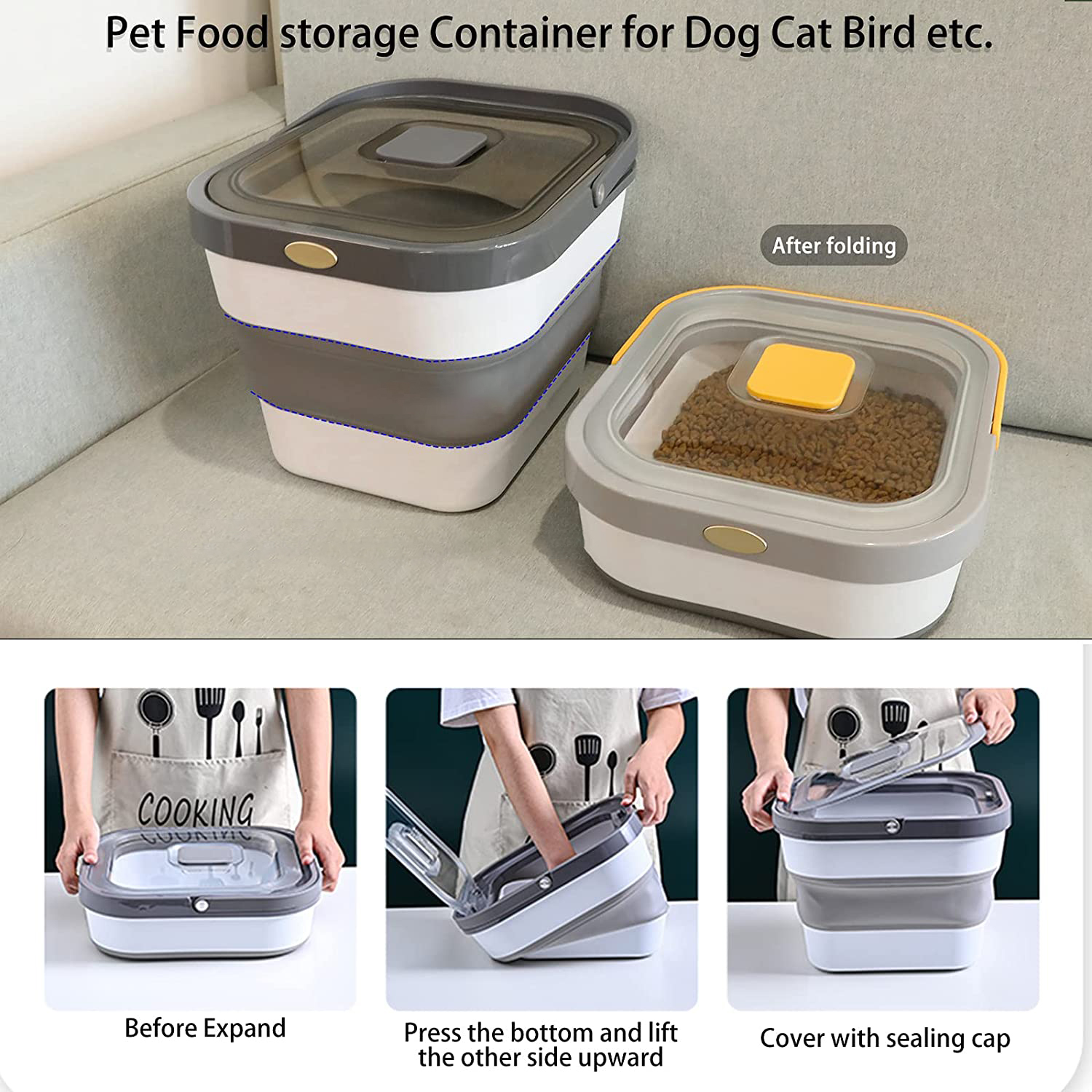 Opvouwbare voedselcontainer voor huisdieren van 10 kg voor honden en katten, emmer voor droogvoer, huishoudelijke rijst, verzegelde container, accessoires voor huisdieren